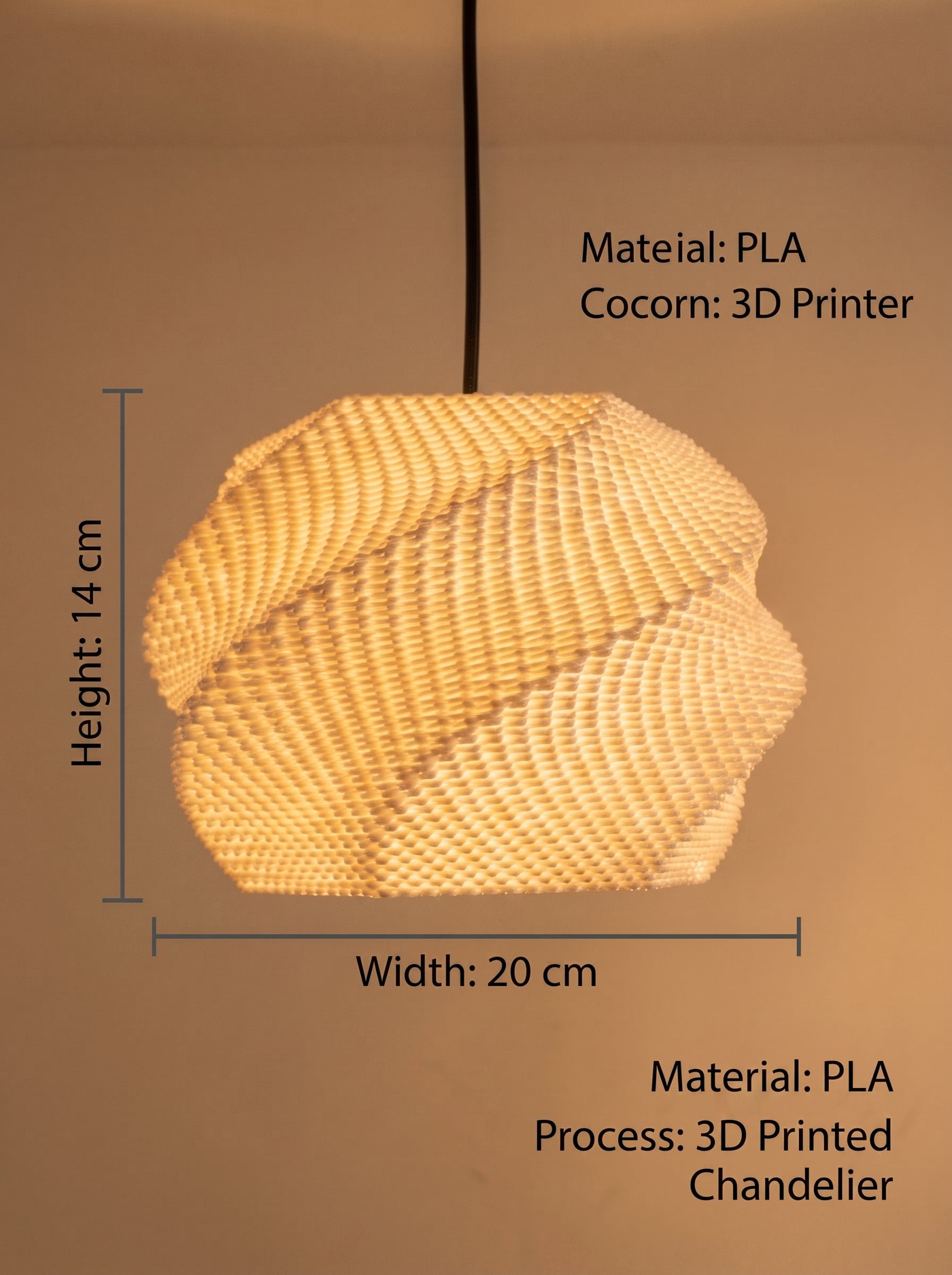 Helix Twist 3D Printed Pendant Lamp | Modern Designer Hanging Ceiling Light | Scandinavian Chandelier | PLA Lampshade
