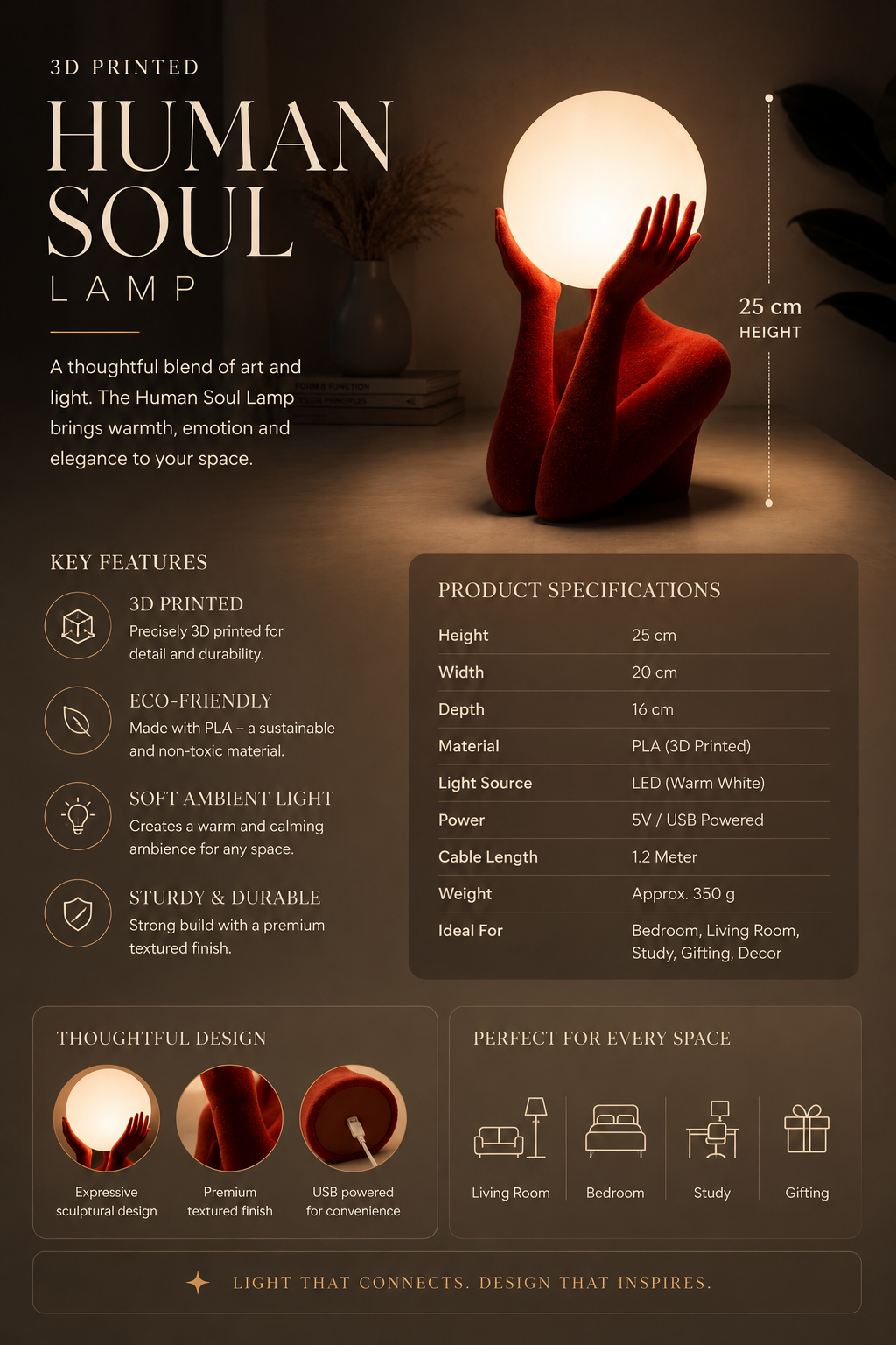 Human Soul LED Table Lamp | 3D Printed Miniature table Lamp | Home Décor | Ambient Night Light
