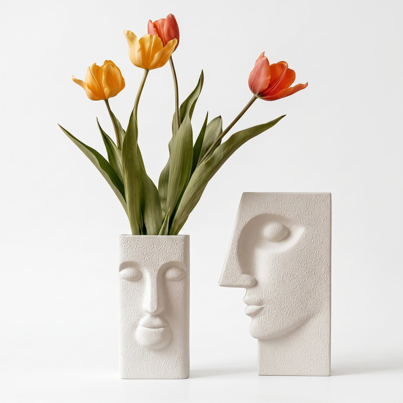 Modern Abstract Face Vase | 3D Printed Minimalist Decorative Flower Vase | Nordic Home Decor | Matte White