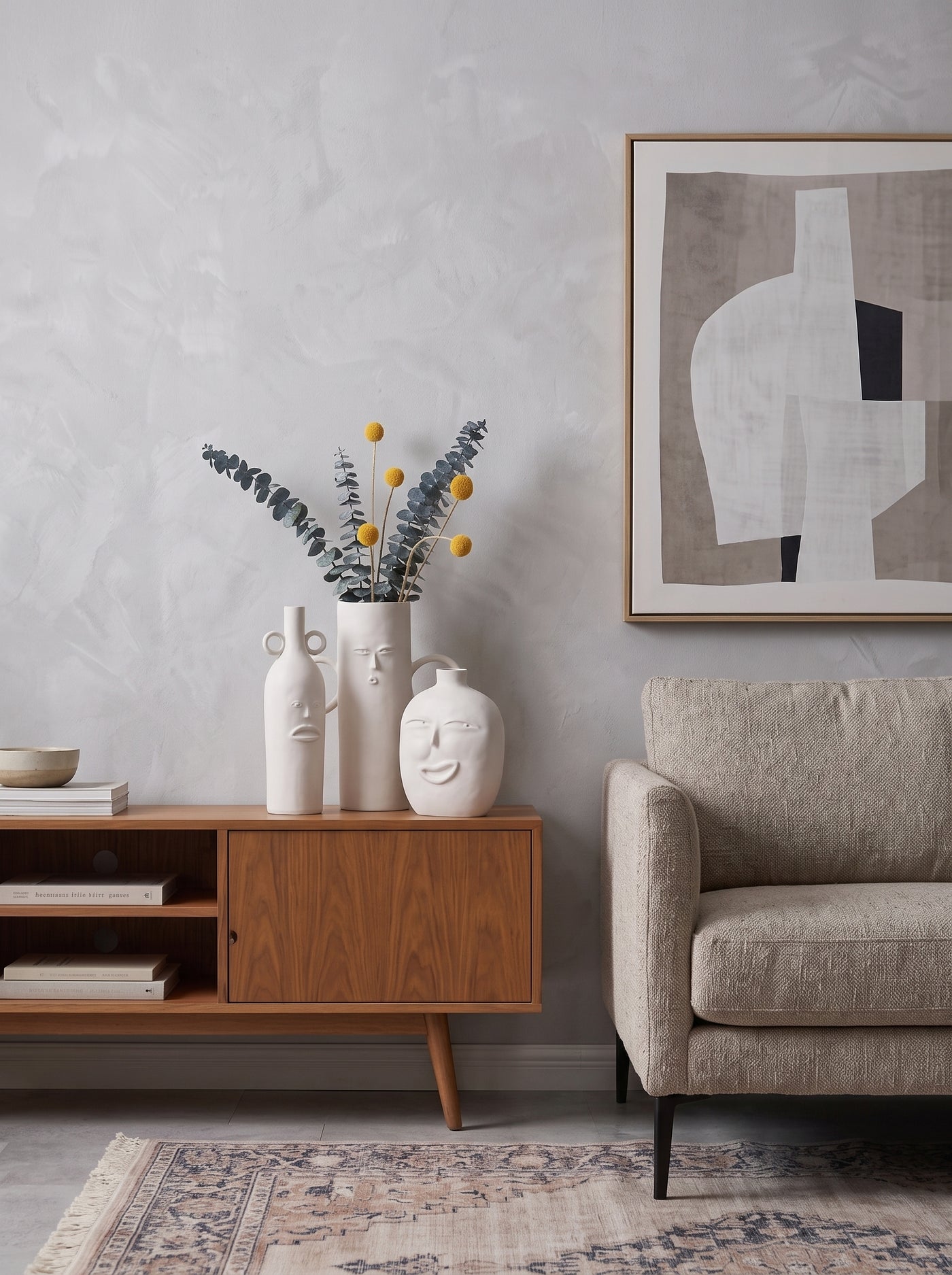 Abstract Face Vase Set | Modern 3D Printed Decorative Flower Vases | Minimalist Nordic Home Décor | Matte White (Set of 3)