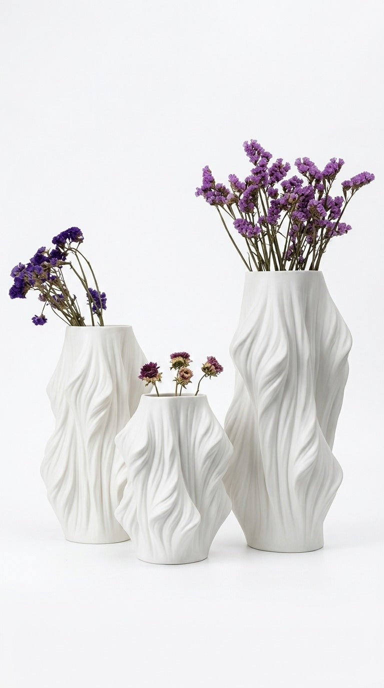 Modern Twisted Wave 3D Printed Decorative Vase | Minimalist Home Decor Flower Vase | Matte Finish | White