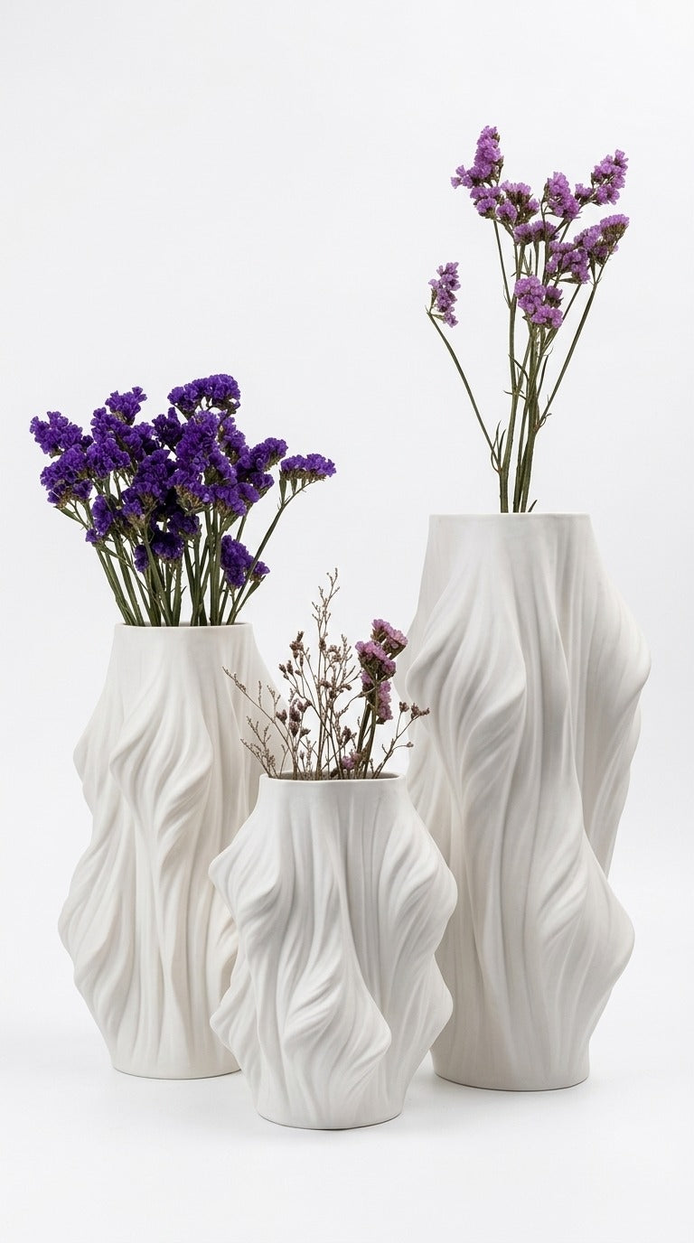 Modern Twisted Wave 3D Printed Decorative Vase | Minimalist Home Decor Flower Vase | Matte Finish | White