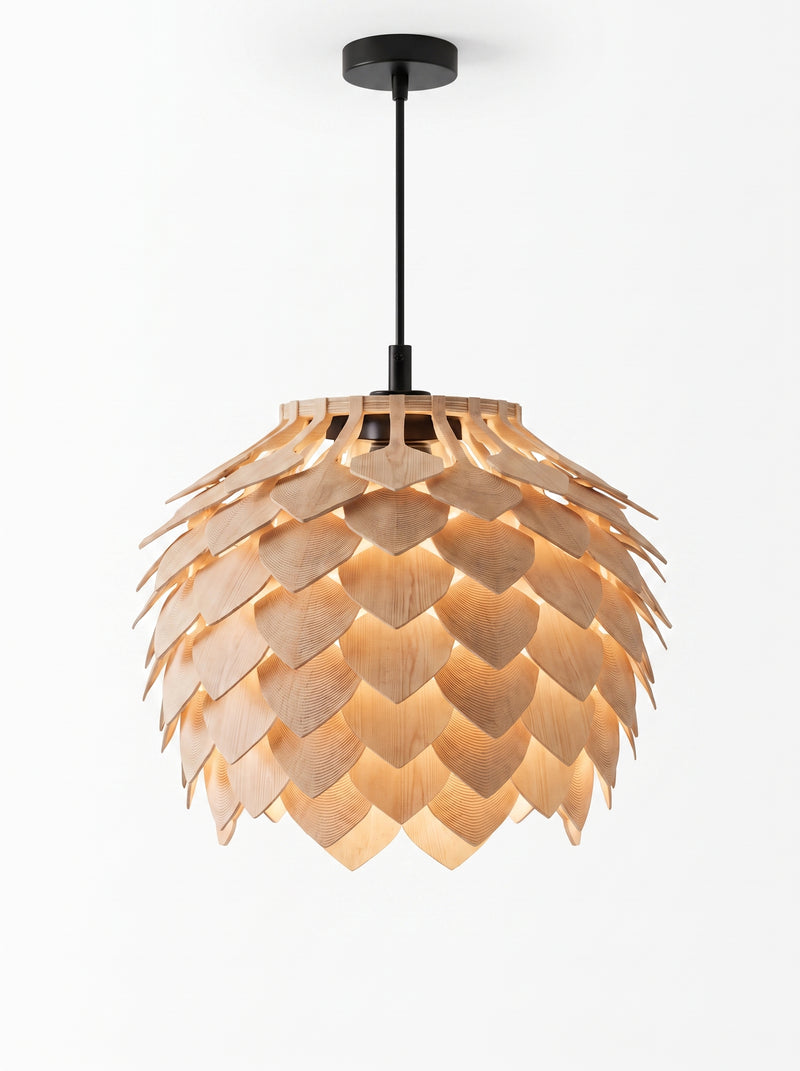Pine Cone 3D Printed Pendant Lamp | Scandinavian Designer Hanging Light | Modern Ceiling Chandelier | Matte PLA Lampshade