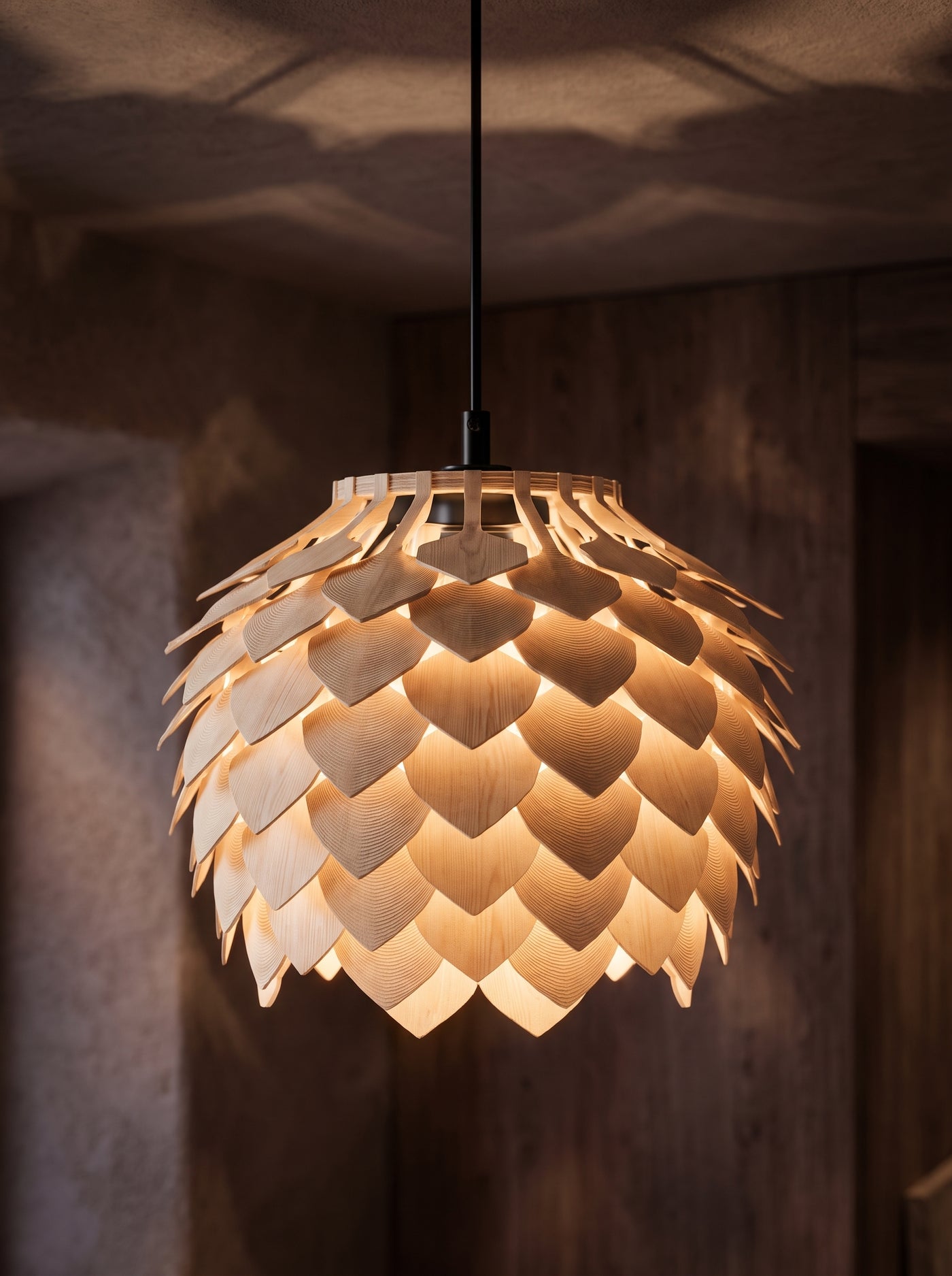 Pine Cone 3D Printed Pendant Lamp | Scandinavian Designer Hanging Light | Modern Ceiling Chandelier | Matte PLA Lampshade