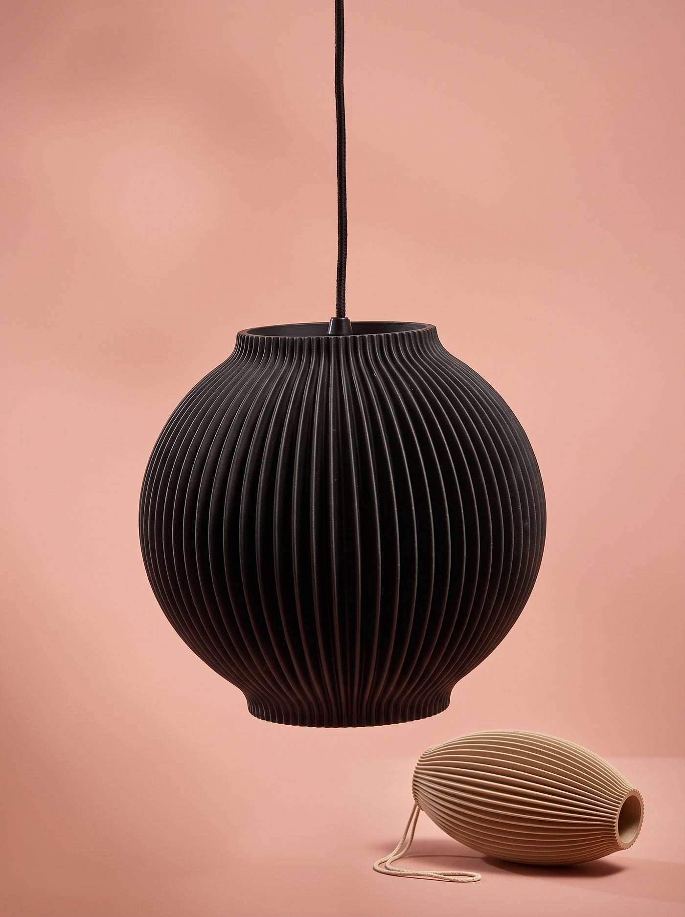 3D Printed Ribbed Hanging Pendant Light Shade | Modern Scandinavian Ceiling Lamp | Minimalist Home Lighting