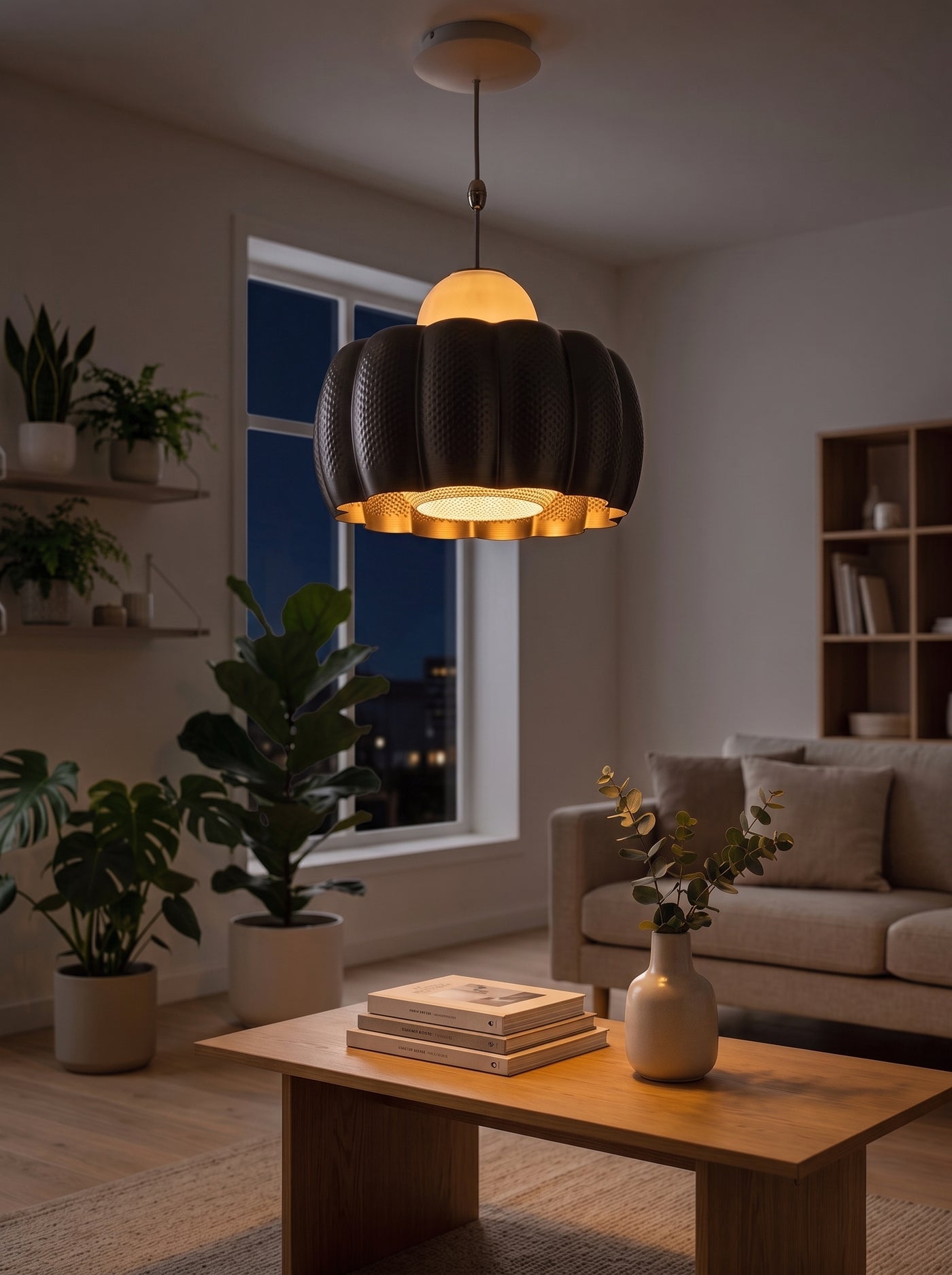 Lotus Dome 3D Printed Pendant Lamp | Modern Designer Hanging Ceiling Light | Scandinavian Decorative Chandelier | Matte PLA Lampshade