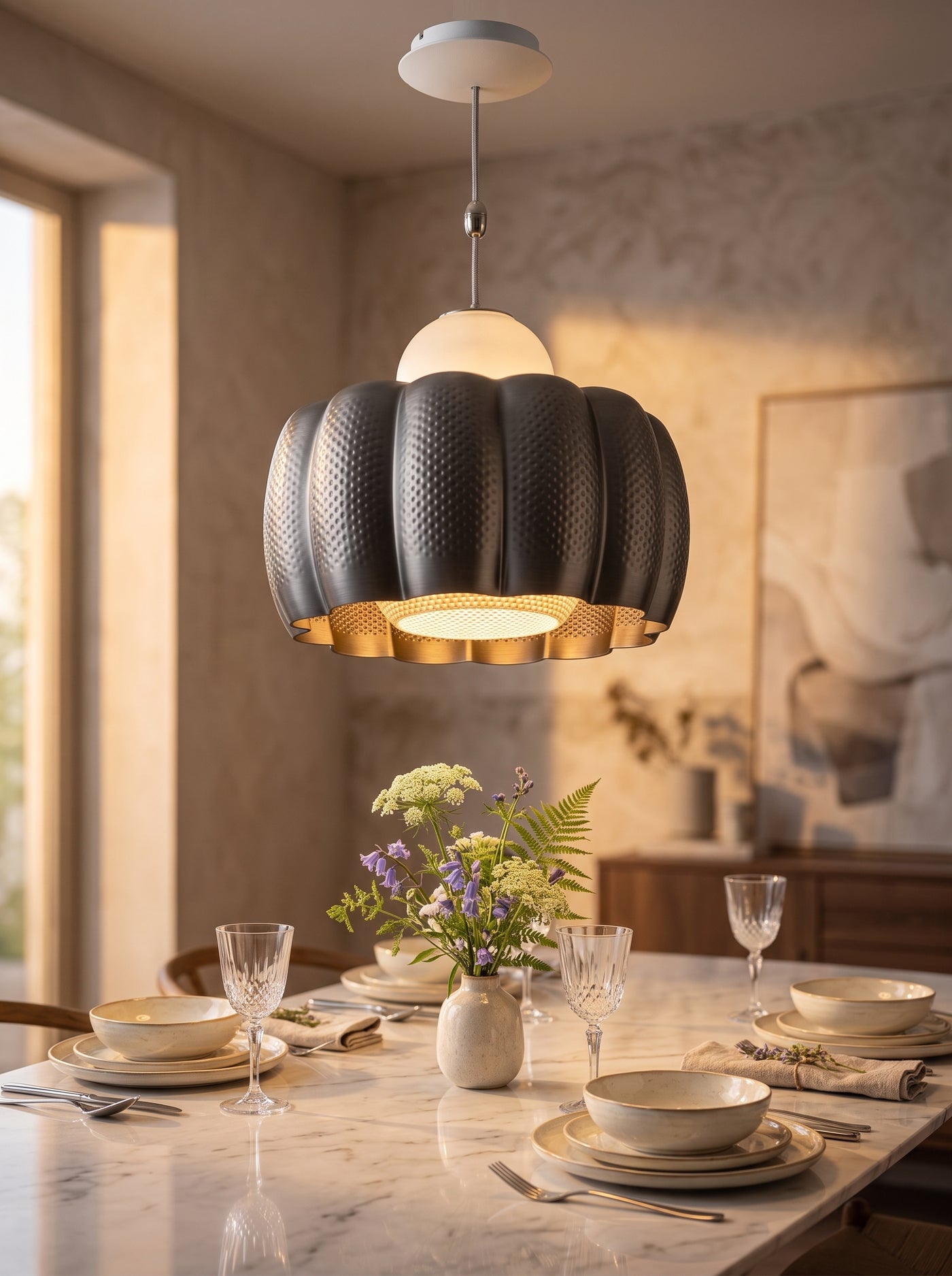 Lotus Dome 3D Printed Pendant Lamp | Modern Designer Hanging Ceiling Light | Scandinavian Decorative Chandelier | Matte PLA Lampshade