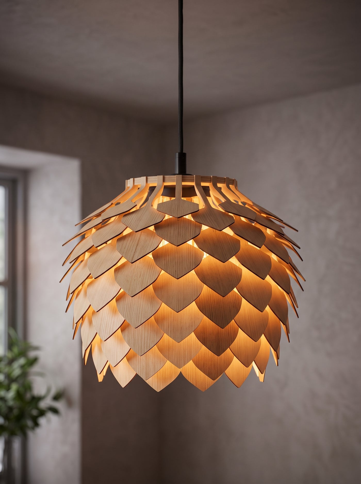 Pine Cone 3D Printed Pendant Lamp | Scandinavian Designer Hanging Light | Modern Ceiling Chandelier | Matte PLA Lampshade