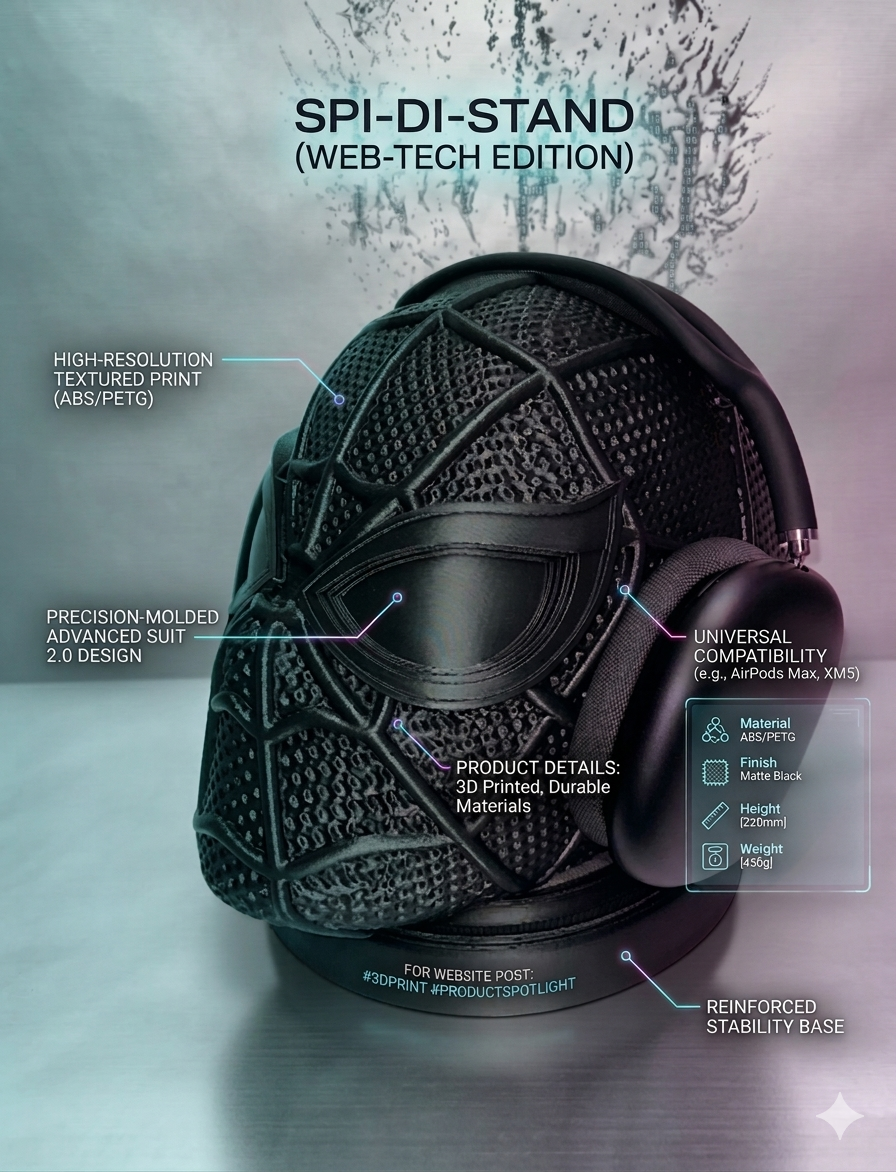 3D Printed Spider head Headphone Holder