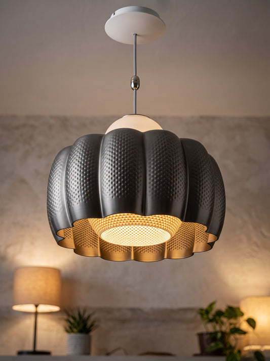 Lotus Dome 3D Printed Pendant Lamp | Modern Designer Hanging Ceiling Light | Scandinavian Decorative Chandelier | Matte PLA Lampshade