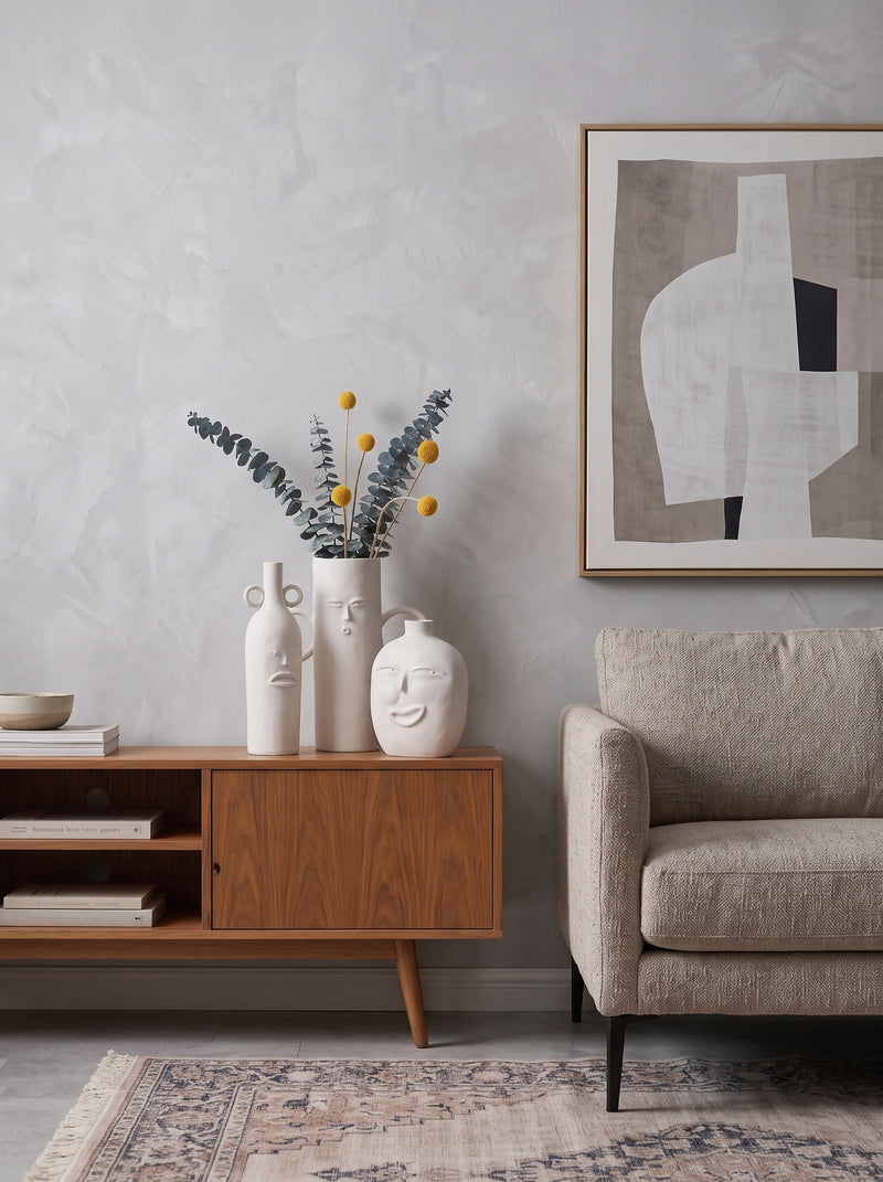 Abstract Face Vase Set | Modern 3D Printed Decorative Flower Vases | Minimalist Nordic Home Décor | Matte White (Set of 3)