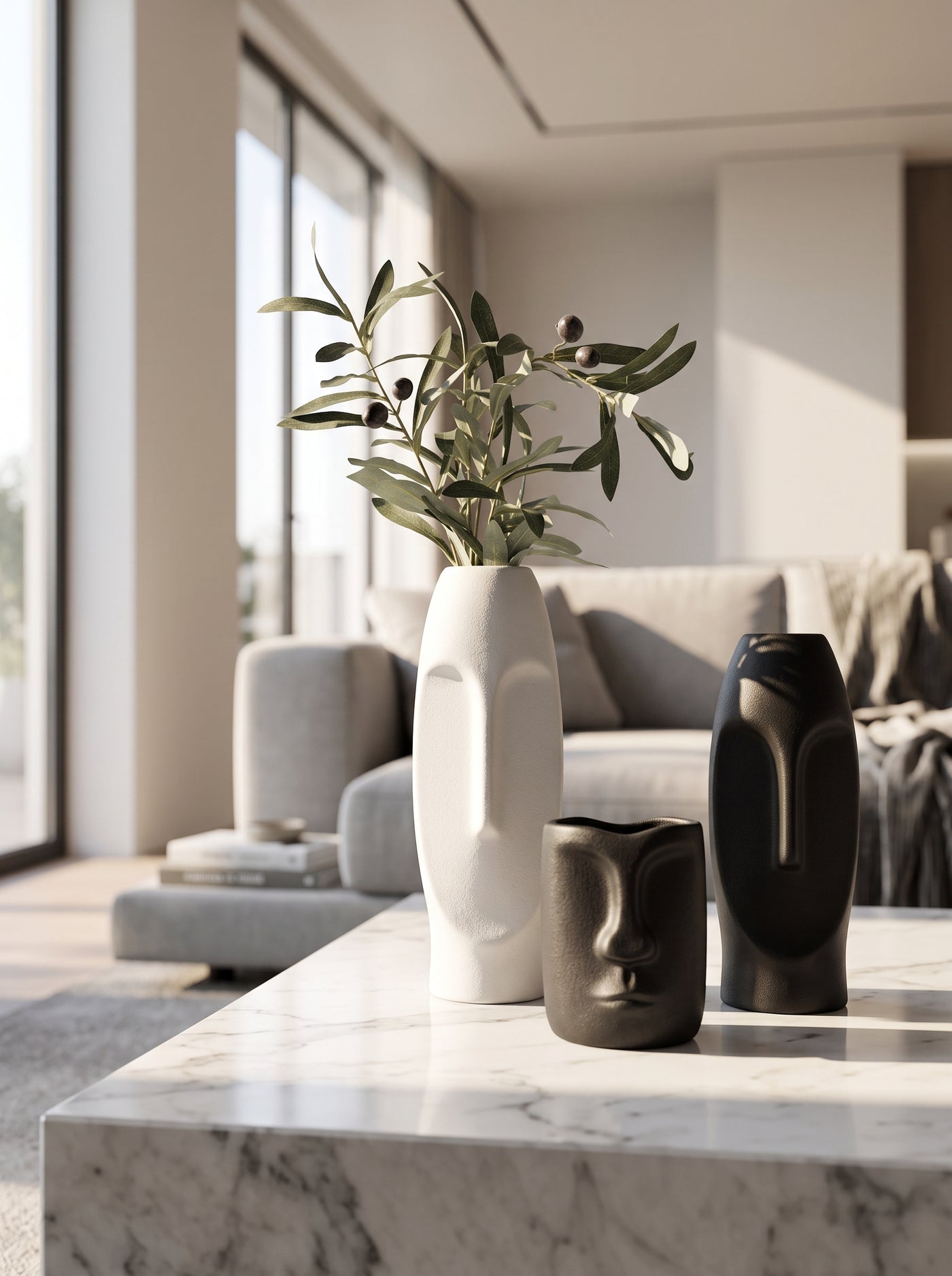 Nordic Face Vase Set | Modern 3D Printed Decorative Vases | Minimalist Scandinavian Home Décor | Matte Finish (Set of 3)