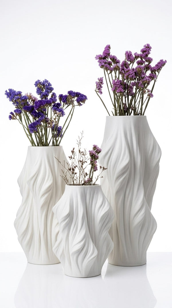 Modern Twisted Wave 3D Printed Decorative Vase | Minimalist Home Decor Flower Vase | Matte Finish | White