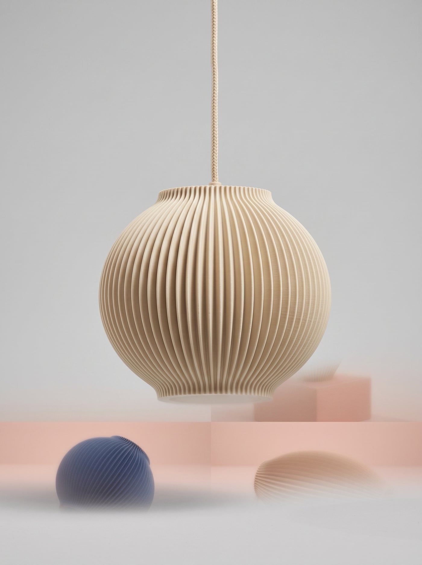 3D Printed Ribbed Hanging Pendant Light Shade | Modern Scandinavian Ceiling Lamp | Minimalist Home Lighting