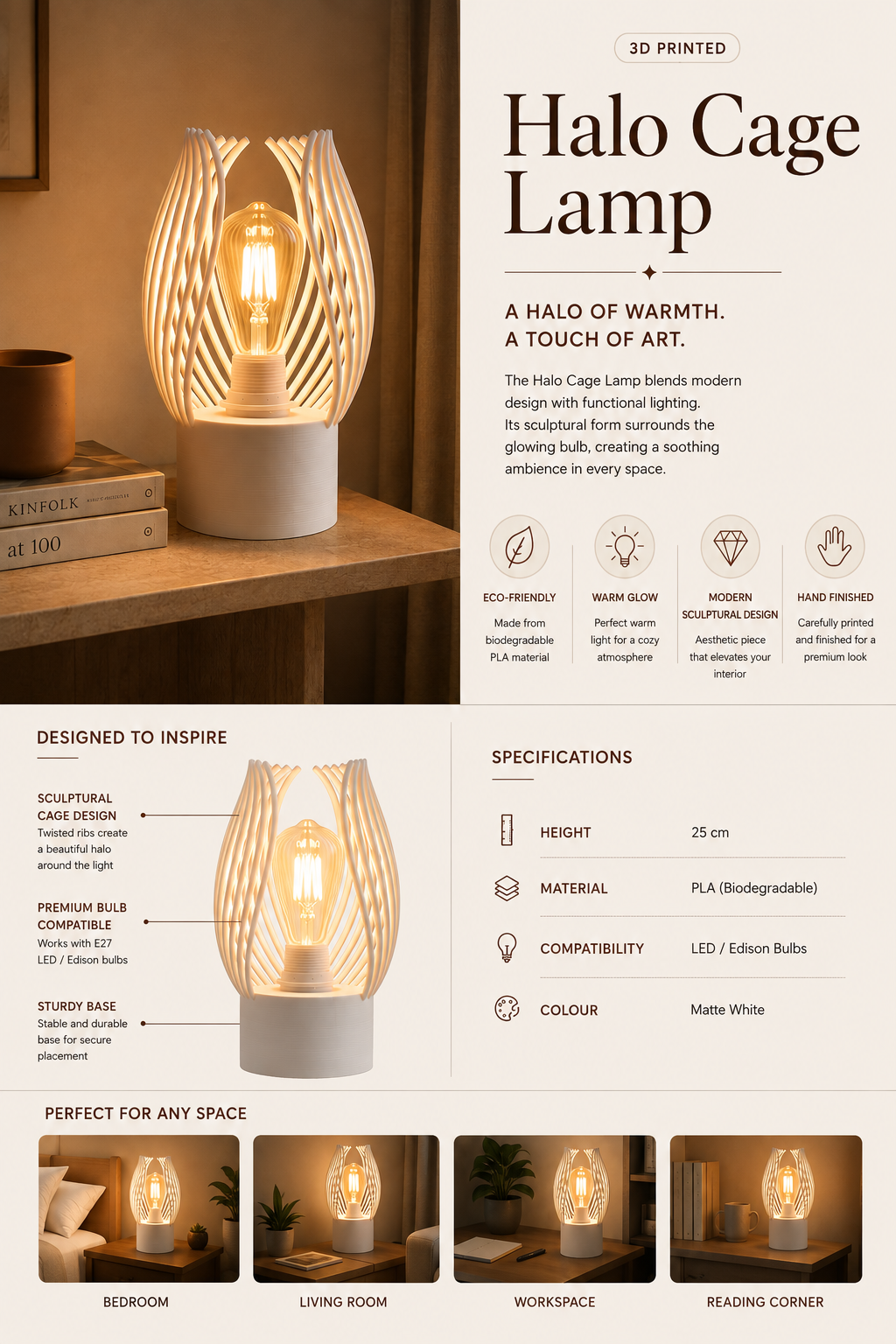 Halo Cage LED Table Lamp | 3D Printed Miniature table Lamp | Home Décor | Ambient Night Light